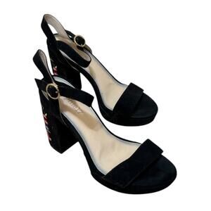 Sophie17 Heels Women 7.5 Black Flora Platform Floral Party Prom Going Out Chunky